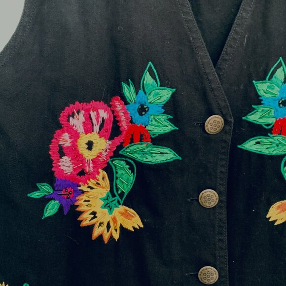 VEST EMBROIDERED Woman  Decorative Buttons Pointed Front Back Tie M - Picture 2 of 9